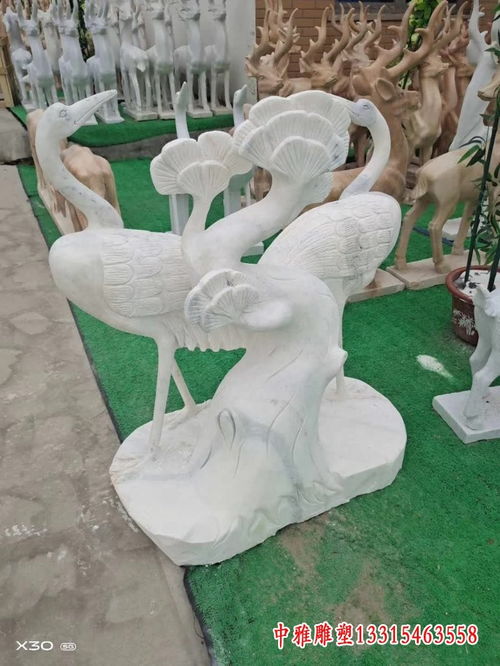仙鹤荷花石浮雕水缸 青岛仙鹤石雕塑图片